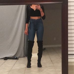 Beautiful thigh high faux sued black boots